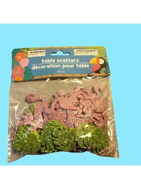 Pink Flamingo Table Scatter Green Glitter Palm Beach Party Tiki Coastal Tropical
